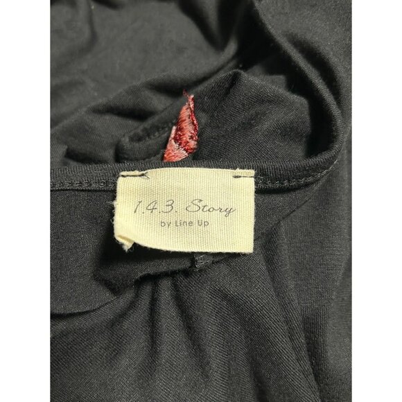 Women's Black Cold Shoulder Top Large With Floral Embroidery Long‎ Sleeves - Picture 6 of 6